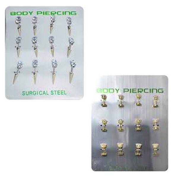 Body piercing plateado de púas en blister cromado
