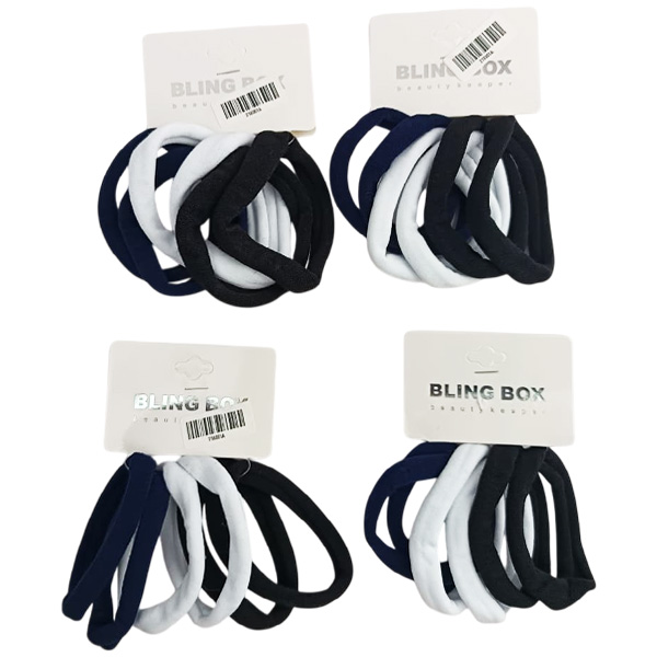 Set de colas para el cabello de 6 piezas azul, negro y blanco Bling Box