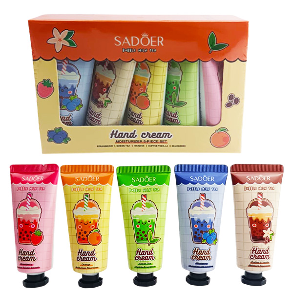 Kit de 5 cremas para manos en tubo con presentación de Frutas Sadoer