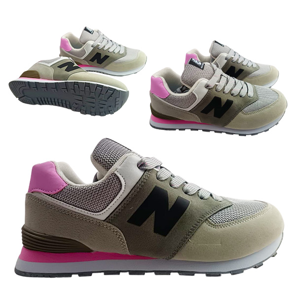 Tenis New Balance para dama gris con detalles rosado pastel tallas surtidas